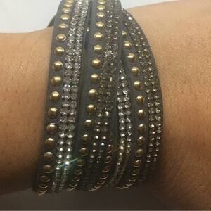 Mix Stud Slit Layer Wrap Bracelet - Charcoal